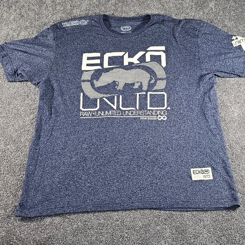 Ecko‎ Unltd Graphic T-Shirt Mens 3XL Blue Rhino Streetwear S/S Tee Oversized Y2K